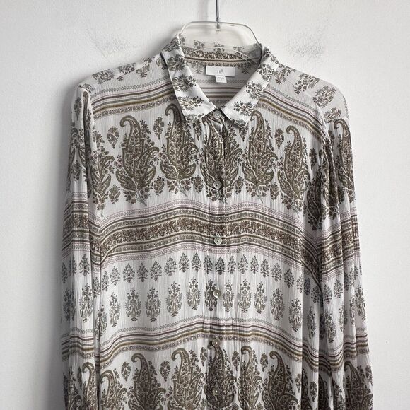 J JILL Tunic Duster Rayon S Sand Dune‎ Paisley Floral Lightweight Button Front - Picture 6 of 12